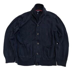 GAP Men's Navy Blue Chunky Knit Shawl Collar Cardigan Sweater XXL